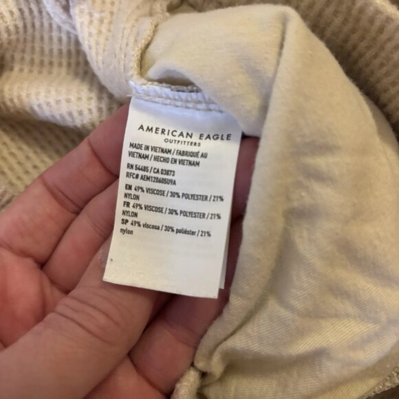 American Eagle Cream Waffle Flare Pants Women’s Drawstring Pants Size Small - Picture 4 of 6